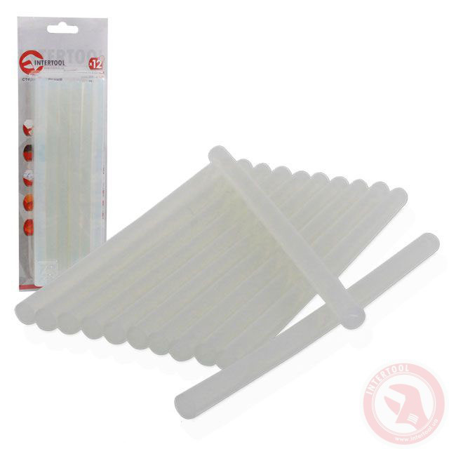 Комплект прозорих клейових стрижнів 11,2 мм x 200 мм, 12 шт INTERTOOL RT-1020 Полтава - фото 1
