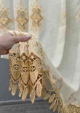 Тюль лен с кружевом цвет молочный с золотистым 1805т Киев