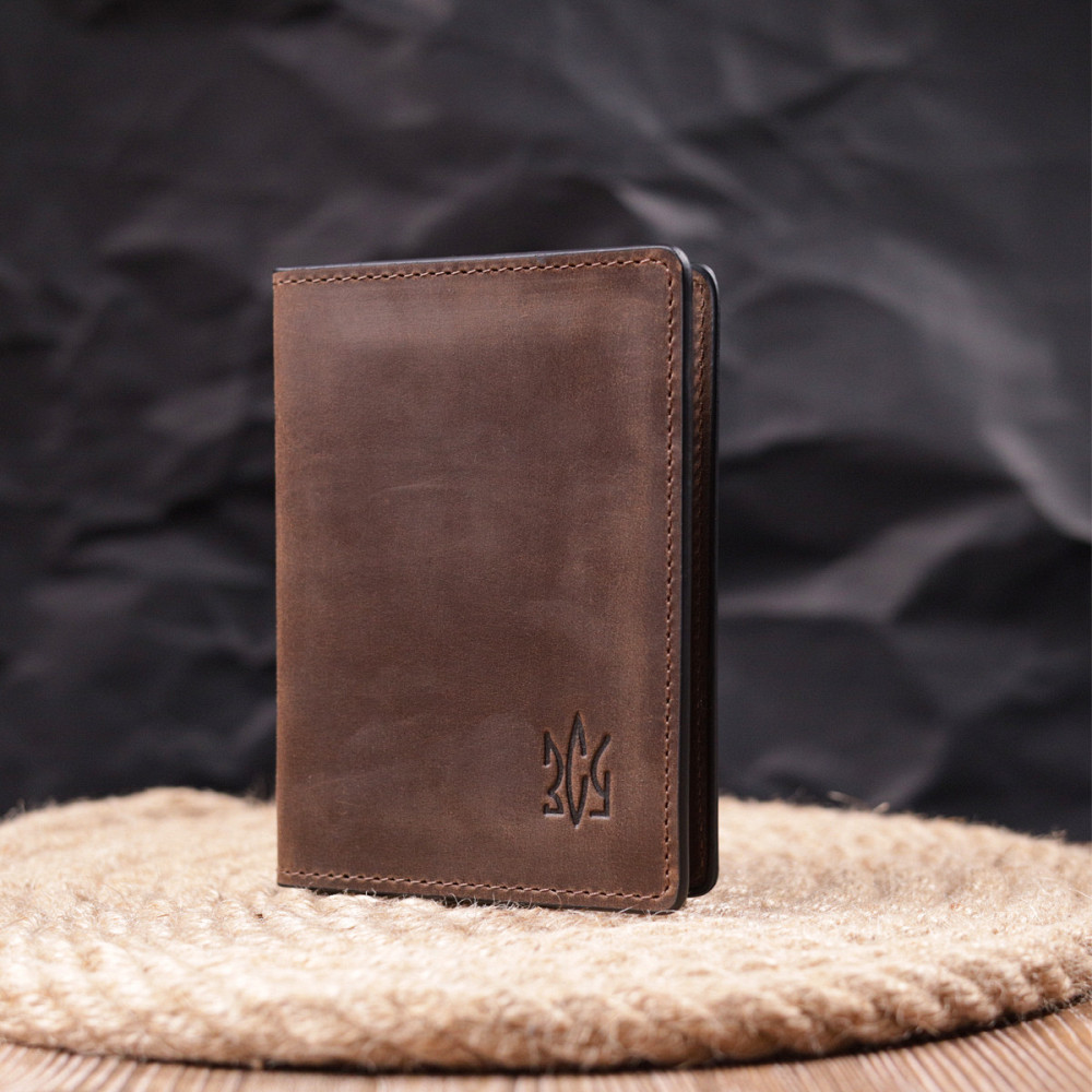 Надійна обкладинка з вінтажної шкіри на військовий квиток Тризуб ЗСУ GRANDE PELLE 16752 Коричнева Київ - фото 8