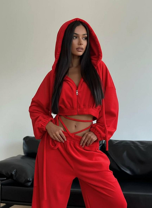 Жіночий стильний повсякденний велюровий костюм плюш-велюр Червоний, 44/46 Одеса - фото 2