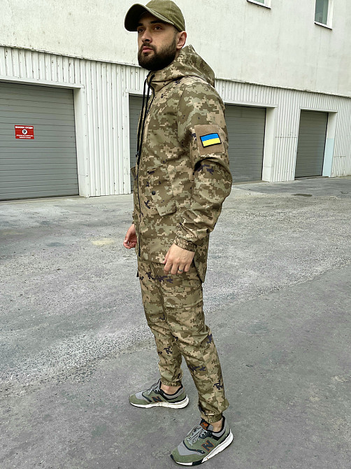 Чоловіча тактична куртка військового пікселя зсу, армейська вітрова з капюшоном зелена пікселя L Одеса - фото 9