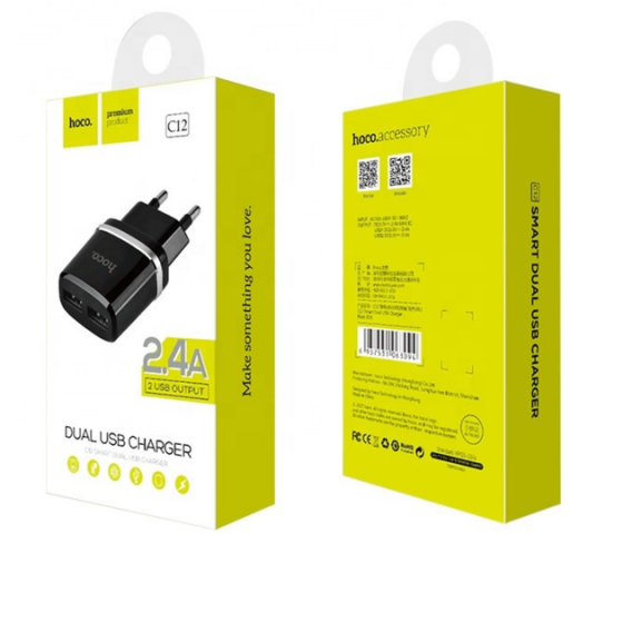 Зарядное устройство HOCO C12 с двумя USB, черное Киев