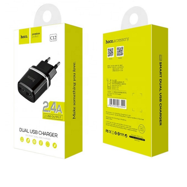 Зарядное устройство HOCO C12 с двумя USB, черное Киев - изображение 5