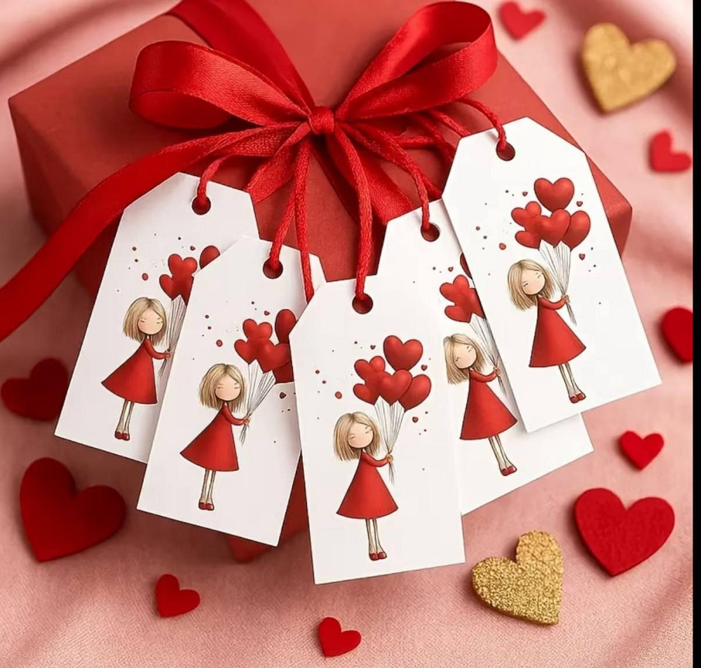 Бирки ко Дню влюблённых с девочкой и сердечками, 12 шт Киев - изображение 1