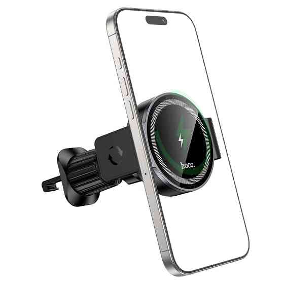 Автотримач для телефона з БЗП HOCO HW35 Power electric magnetic wireless fast charging car holder(air outlet) Black Ковель