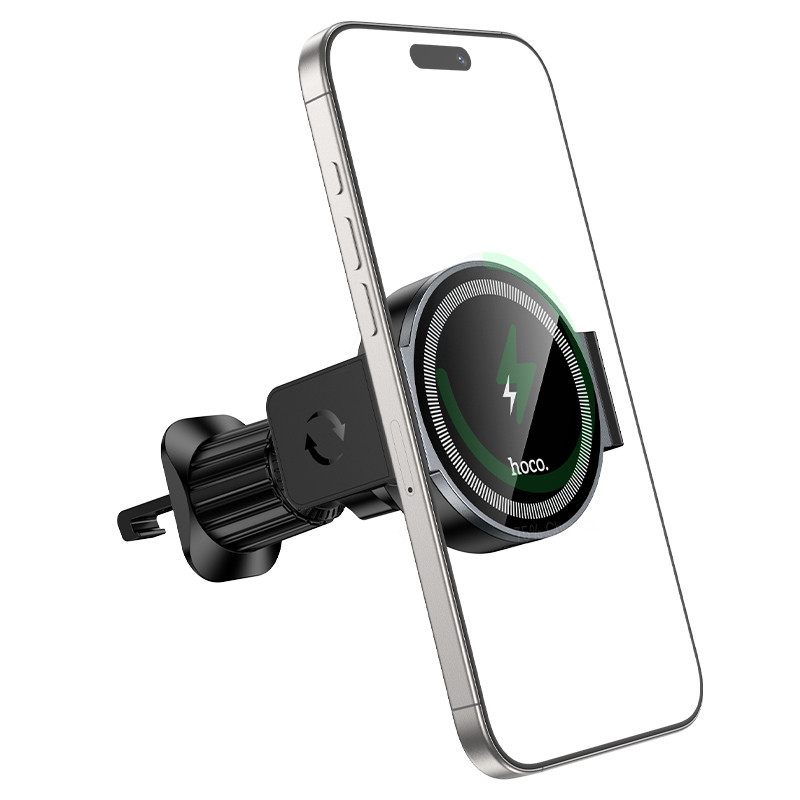 Автотримач для телефона з БЗП HOCO HW35 Power electric magnetic wireless fast charging car holder(air outlet) Black Ковель - фото 4