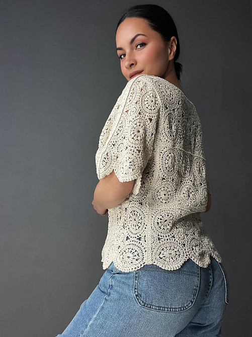 Блузка женская A-N 5303 кружевная вязаная с коротким рукавом, бежевый, one size Киев - изображение 5