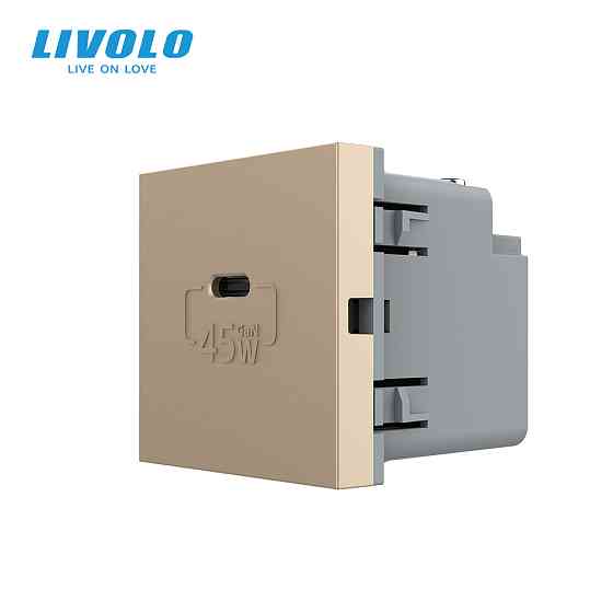 LIVOLO USB Type-C розетка LIVOLO, PD 45W, Power Delivery, швидка зарядка, золота, модуль (VL-FC Коломия