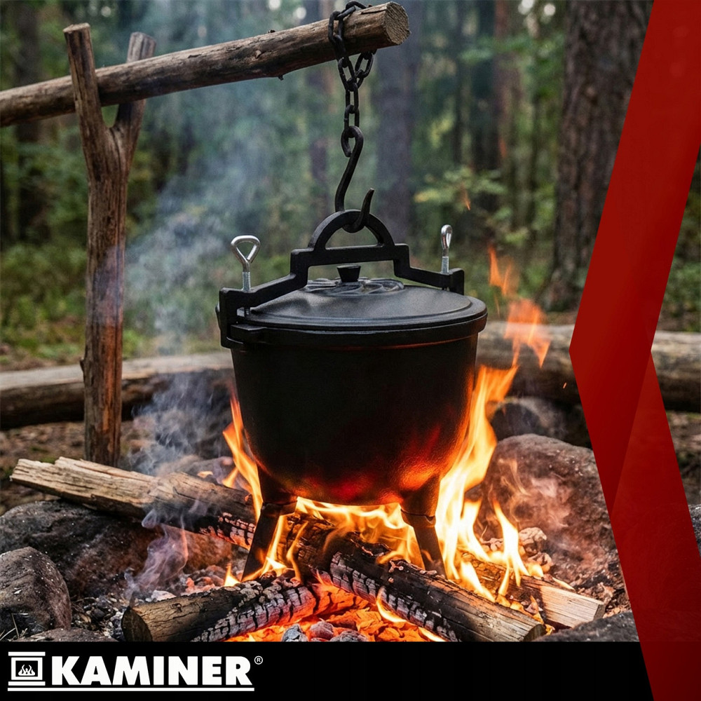 Чавунний казан на 8 літрів із кришкою та ніжками для багаття Kaminer (27376) Нововолинськ - фото 9