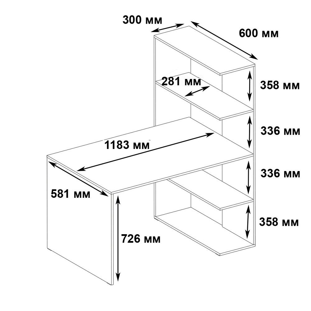 Комп’ютерний стіл VAYS M-17 Білий, письмовий з боковим стелажем зправа, ЛДСП, 120×60×148 см - для дому, навчання, офісу Львів - фото 2