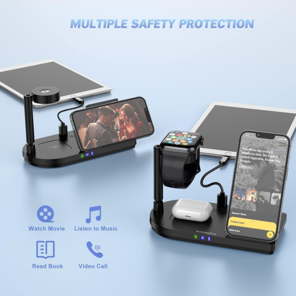 Бездротова зарядна станція 4 в 1 Fast Wireless Charger (15 Вт, MagSafe складний дизайн, LED-підсвічування) для iPhone, Apple Watch Київ - фото 6