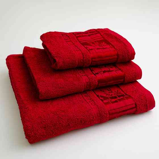 Набор махровых полотенец 3шт GM Textile 40х70см, 50х90см, 70х140см BambooN 450г/м2 (Красный) Сумы