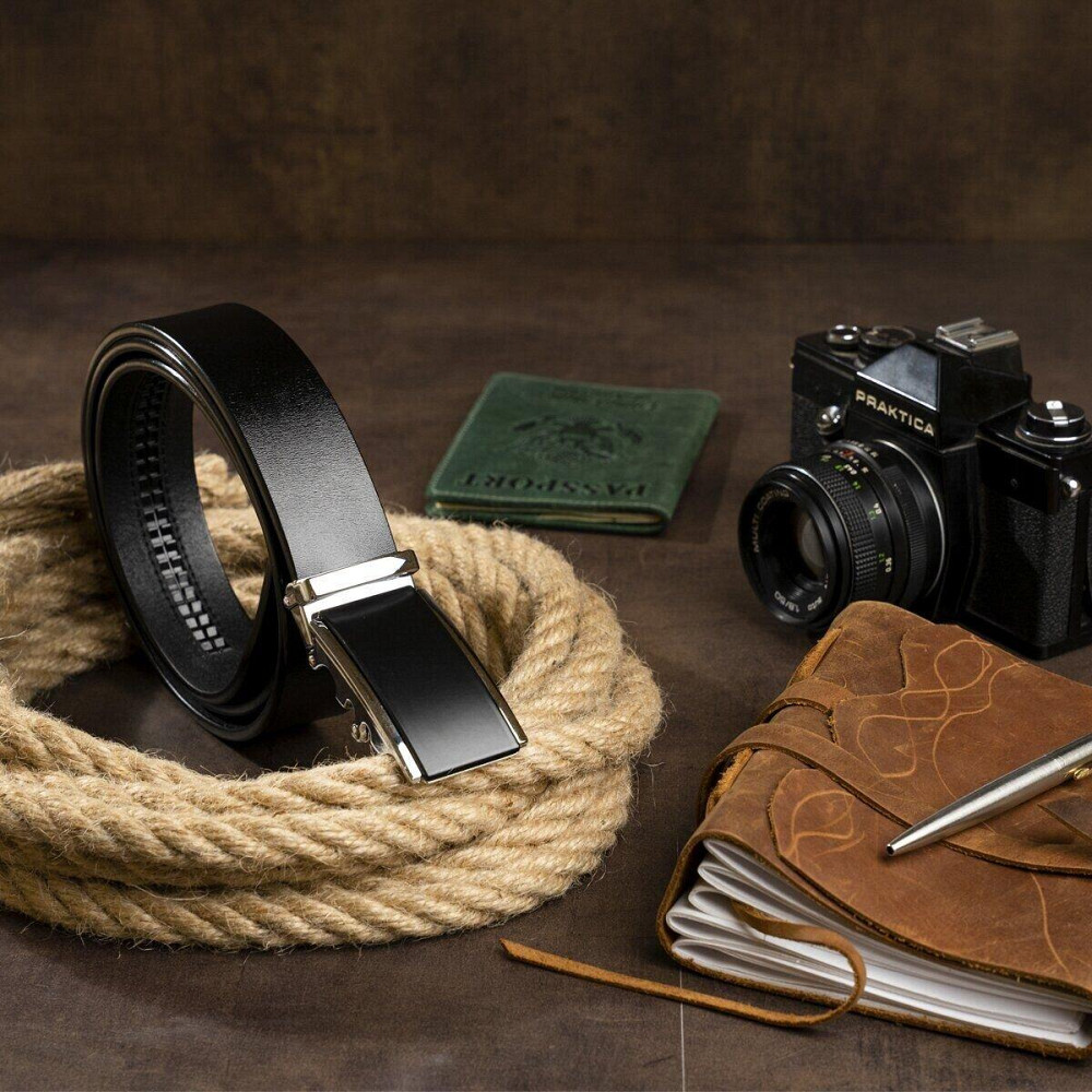 Ремінь чоловічий чорний прямокутник Vintage 20257 Чорний Київ - фото 1