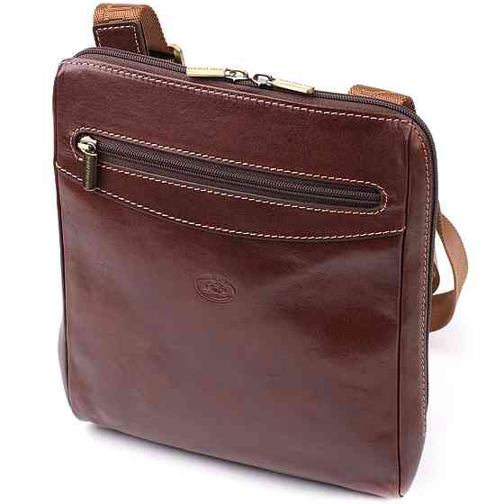 Чоловіча сумка через плече з гладкої натуральної шкіри Коричневий (Tony Perotti) Київ