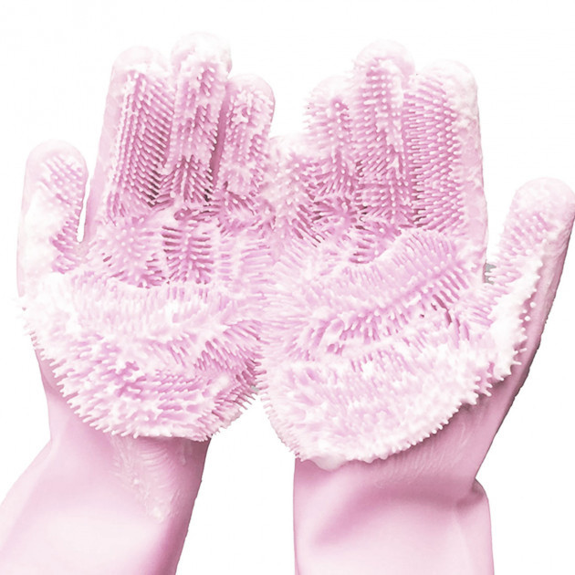 Силиконовые перчатки Magic Silicone Gloves Pink для уборки чистки мытья посуды для дома. Цвет: розовый JM-36 Львов - изображение 7
