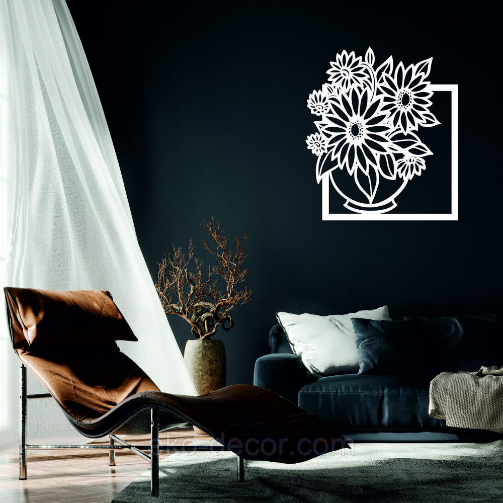 Декоративное настенное Панно «Букет цветов», Декор на стену 50*43 см , Белый Киев - изображение 1