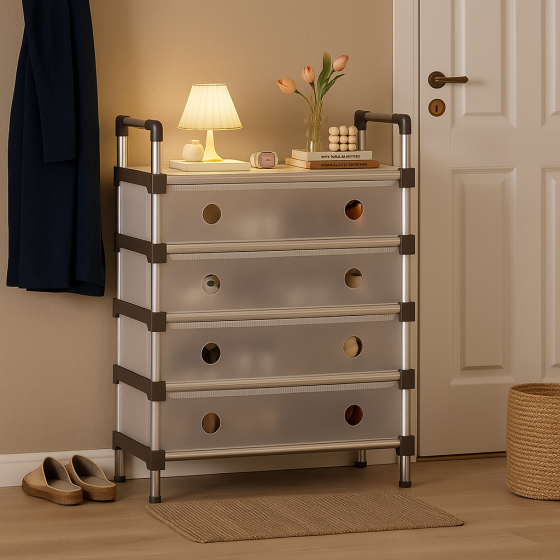 Тумба металлическая в прихожую 4 полки XL-1336 / Органайзер для обуви / Стеллаж для обуви / Полка для хранения Киев