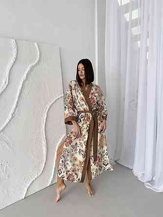 Жіночий халат віскоза домашній кімоно довгий COSY Boho Chic на запах у подарунковій упаковці карамель Одеса