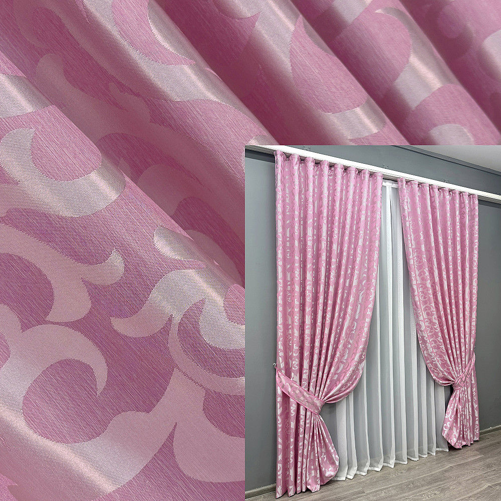 Комплект готовых штор VR-Textil Жаккард Вензель № 476ш Розовый 100х250 см 2 шт (39-0079) Киев - изображение 1