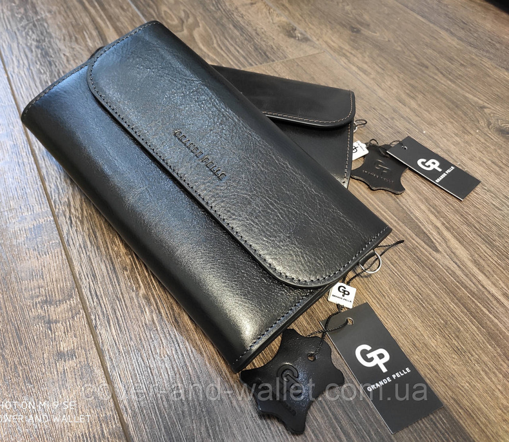 Стильний шкіряний чоловічий клатч на магнітах чорного кольору Grande Pelle Practico 704410 Київ - фото 1