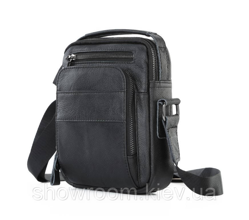 Небольшая мужская кожаная сумка Leather Collection (5057) черная Киев - изображение 2