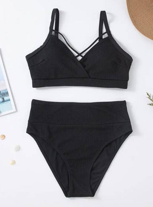 Купальник женский батал раздельный в рубчик черный 4XL Киев - изображение 5