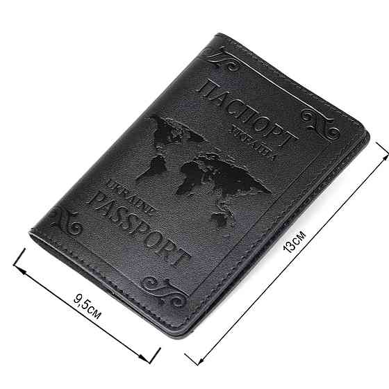 Шкіряна обкладинка на паспорт з картою і рамкою SHVIGEL 13982 Чорна Київ