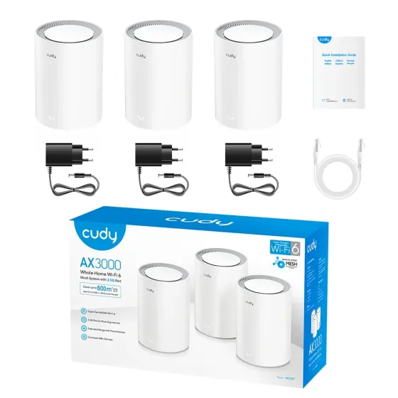 Маршрутизатор WiFi Mesh-система WiFi 6 2.5G Cudy M3000 V2.0 White (3-Pack) 3 штуки дводіапазонні AX3000 (73-00553) Київ