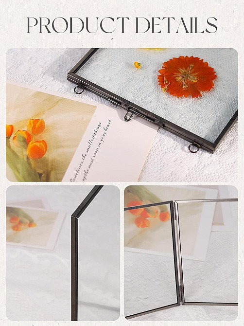 Рамка для засушених квітів подвійне скло латунна з ланцюжком прямокутна 25,4×20,3 см Київ - фото 5