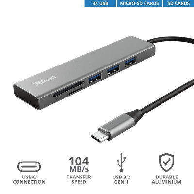 Концентратор Trust HALYX FAST 3USB+CARD READER USB-C ALUMINIUM (24191_TRUST) Винница - изображение 6