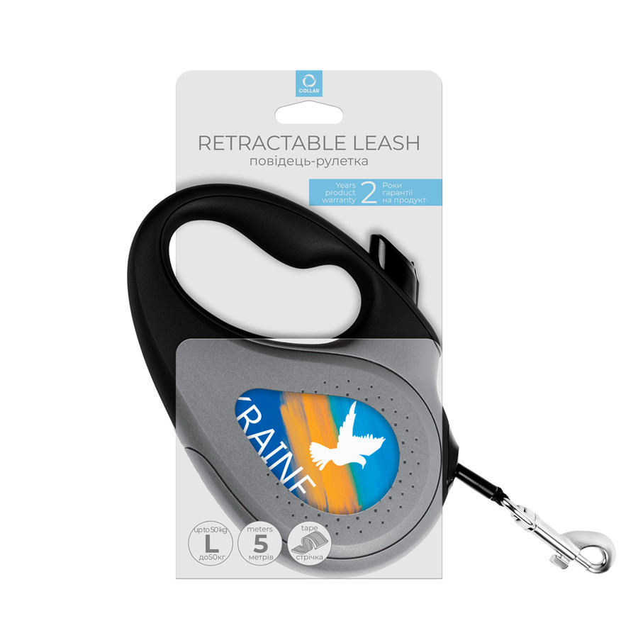 Повідець-рулетка для собак WAUDOG R-leash, малюнок "Фаг", L, до 50 кг, 5 м, світловідбивна стрічка чорний Вінниця - фото 4