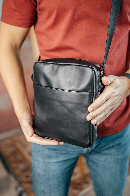 Мужская каркасная барсетка, черная сумка через плечо из натуральной кожи, классический мессенджерMasterSem Киев - изображение 4