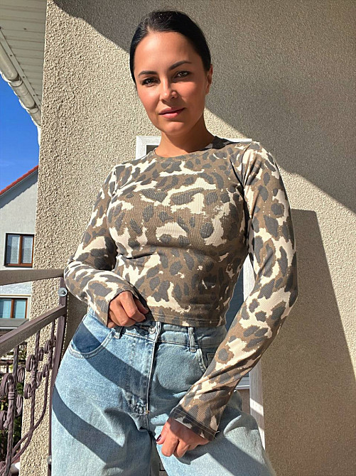 Реглан жіночий A-N 2761 лонгслів рубчик леопардовий принт one size, коричневий, one size Київ - фото 7