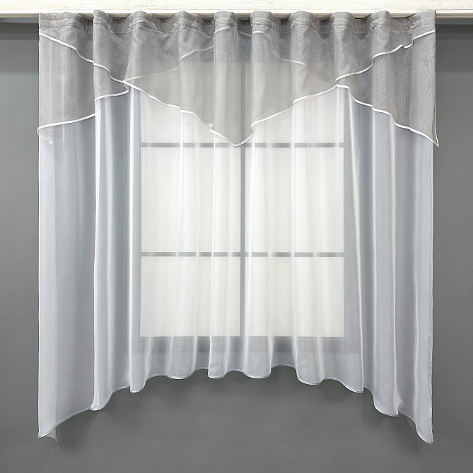 Кухонный тюль арка с ламбрекеном VR-Textil № 025к серый с белым 270х170 см (52-1217) Киев - изображение 1