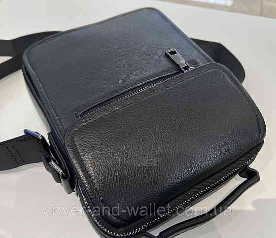 Невелика чоловіча сумка-барсетка з натуральної шкіри чорного кольору з навісним клапаном ST 2172 Київ