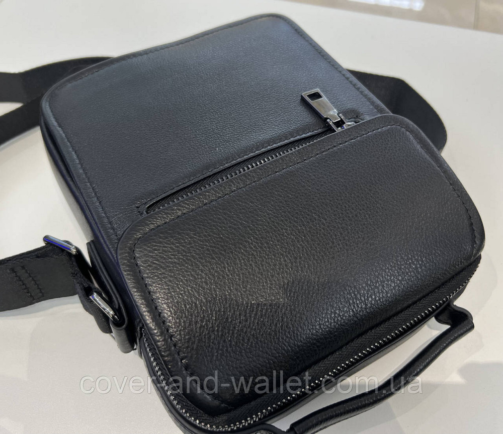 Невелика чоловіча сумка-барсетка з натуральної шкіри чорного кольору з навісним клапаном ST 2172 Київ - фото 5