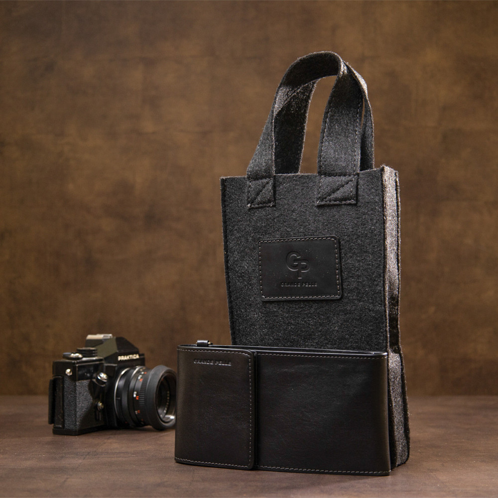 Мужская кожаная сумка-кошелек GRANDE PELLE 11440 Черный Киев - изображение 10