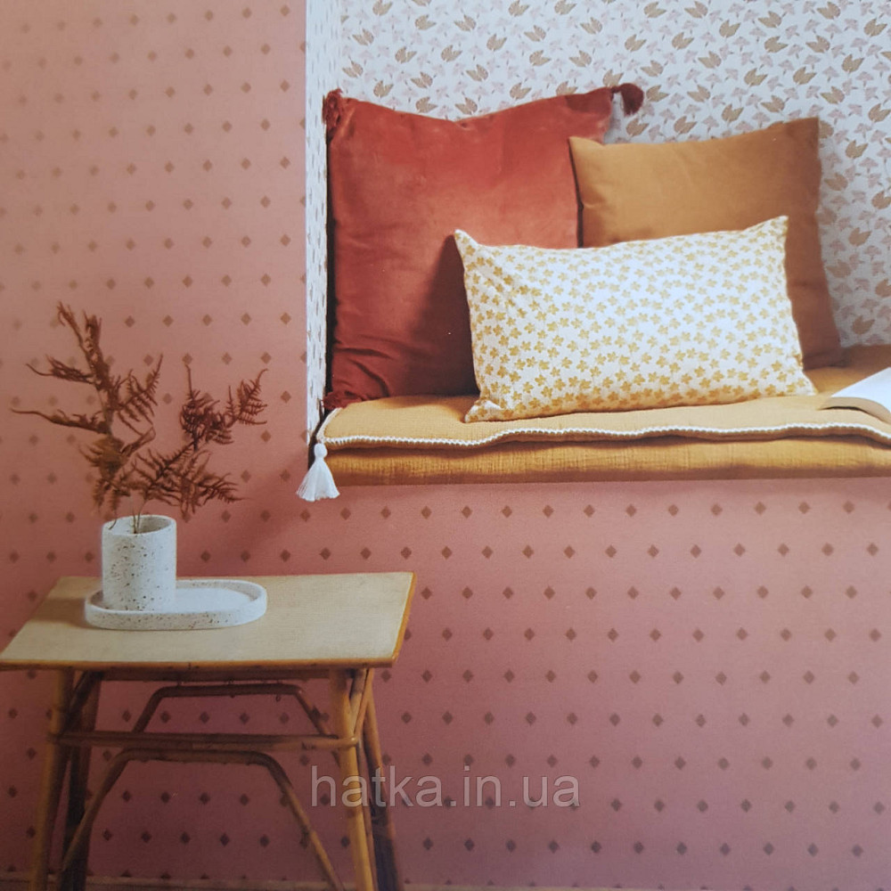 Шпалери вінілові на флізелін Caselio Mystery 0.53х10 м дитячі геометрія яскраві ромби золотисті на рожевому Київ - фото 1