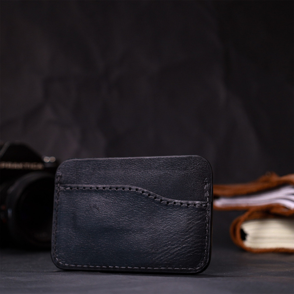 Картхолдер горизонтального типу з утримувачем для Apple AirTag з натуральної шкіри GRANDE PELLE 11613 Чорний Київ - фото 6