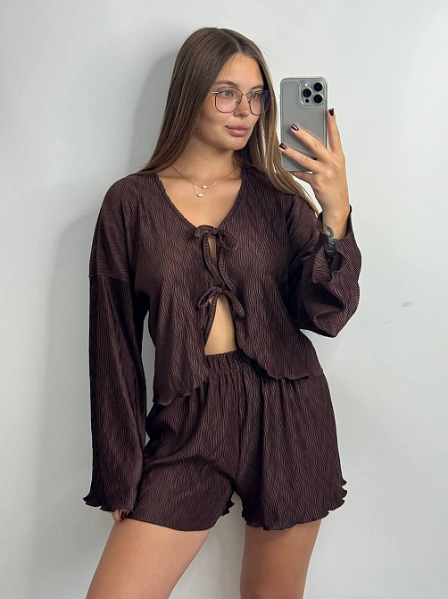 Женский комплект из стрейч-плисе: кофточка и шорты Брауни M-L Харьков - изображение 3