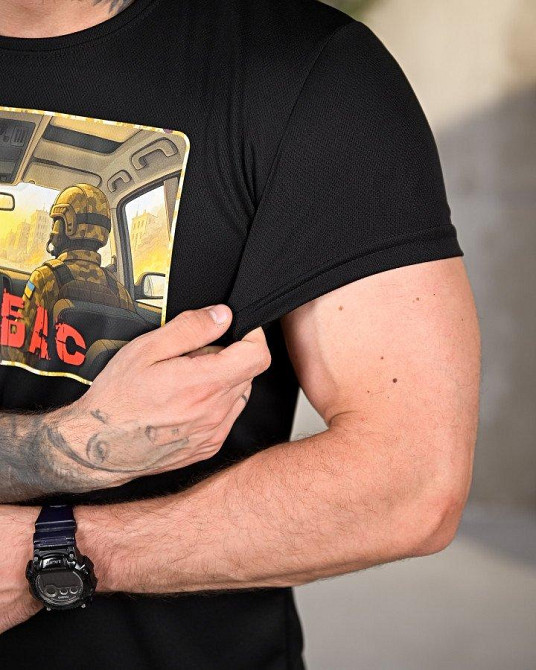 Тактична чоловіча потовідвідна футболка принт Донбас чорна Одеса - фото 4