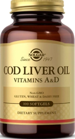 Вітамін А та Д з олії печінки тріски Solgar Cod Liver Oil Vitamins A&D 100 гел капс Київ