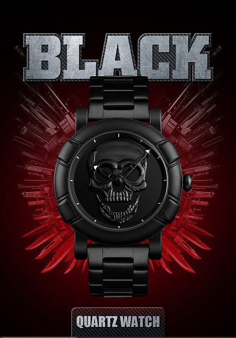 Оригинальные часы Skmei Skull 9178 Black Винница - изображение 4