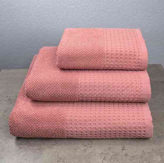 Комплект махрових рушників Вафельний Бордюр 3шт GM Textile 40х70см, 50х90см, 70х140см 500г/м2 (Пудра Суми