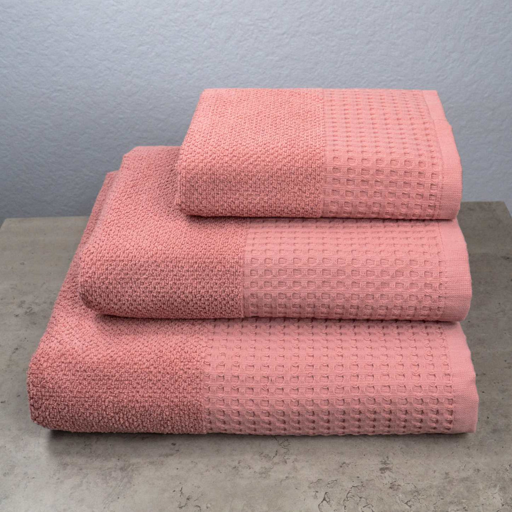 Комплект махровых полотенец Вафельный Бордюр 3шт GM Textile 40х70см, 50х90см, 70х140см 500г/м2 (Пудра) Сумы - изображение 1