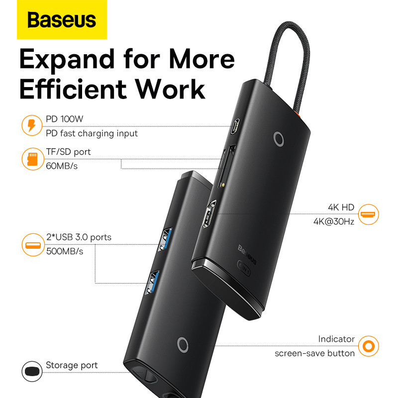USB-хаб Baseus Lite Series 4-Port USB-A HUB Adapter (USB-A to USB 3.0*4) 2m Black Одеса - фото 10
