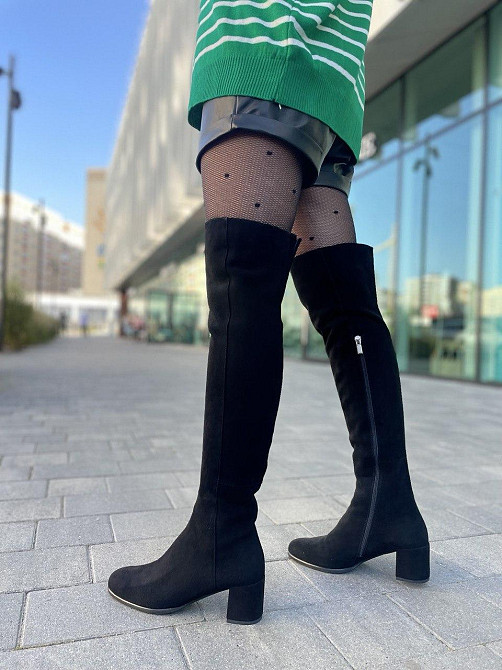 Stepter Ботфорти жіночі зимові, натуральний велюр чорні, на підборах 6 см. 6076 / Стильні чобот Коломия - фото 5