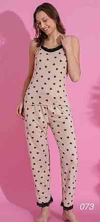 Жіноча принтована піжама-двійка: майка та штани з мереживом Бежевий, 50 Одеса