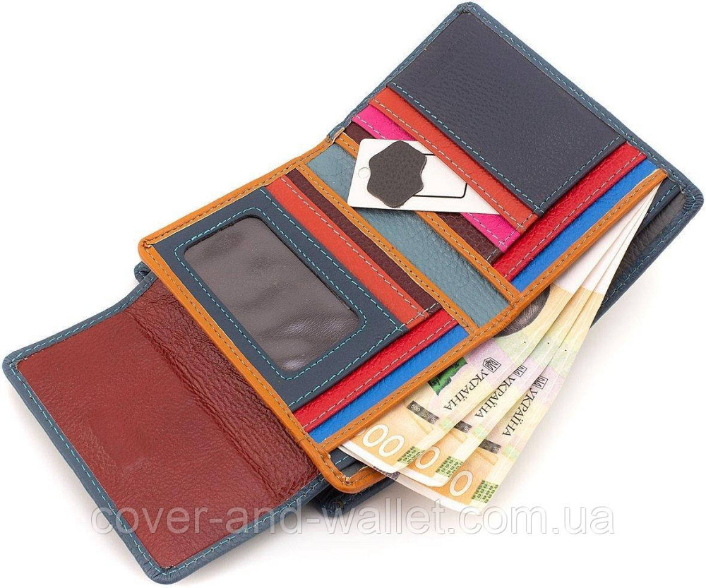 Кожаный женский кошелек среднего размера в синем цвете на магните ST 313 Киев - изображение 7