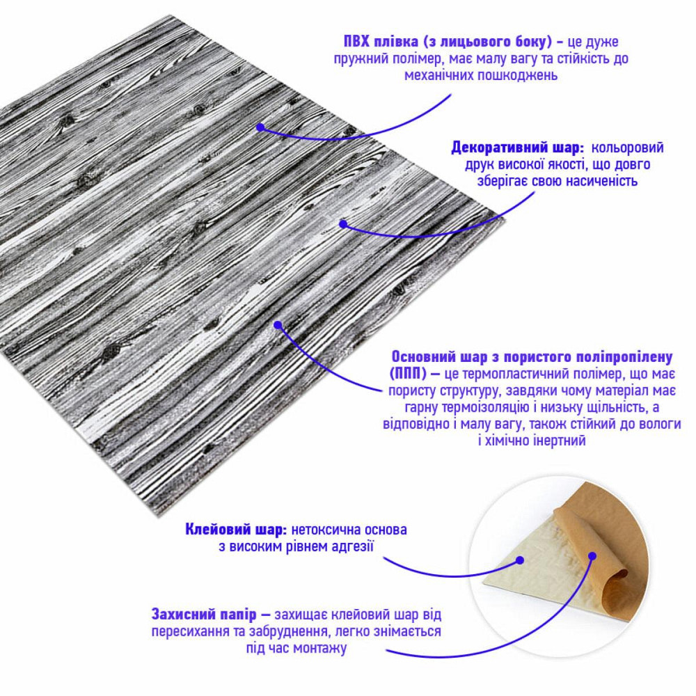 Декоративная 3D панель самоклейка 700x700x6мм Зебра дерево (081) SW-00000019 Киев - изображение 2